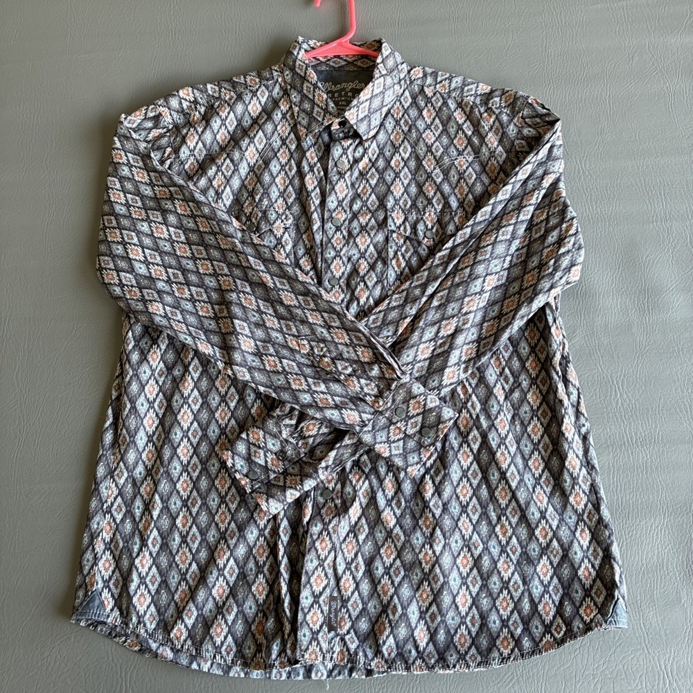 Men's 2XL Shirt Wrangler Retro Aztec Pearl Snap Long Sleeve Flip Cuff Read